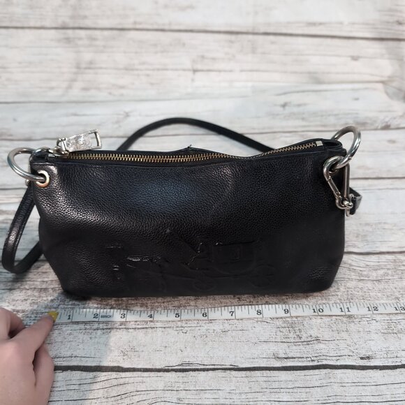 Coach Black Pebbled Leather Crossbody Bag Embossed Horse & Carriage Logo Small - Picture 4 of 10